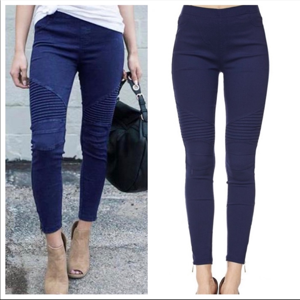 Navy stretch Motto jeggings with zipper trim